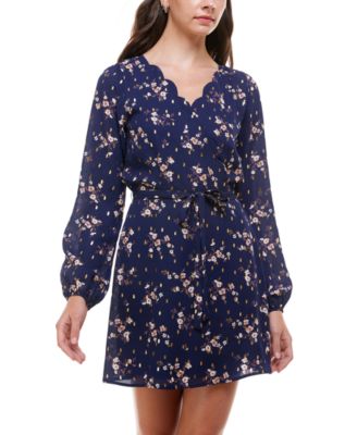 Trixxi - Juniors' Floral-Print Scalloped Fit & Flare Dress