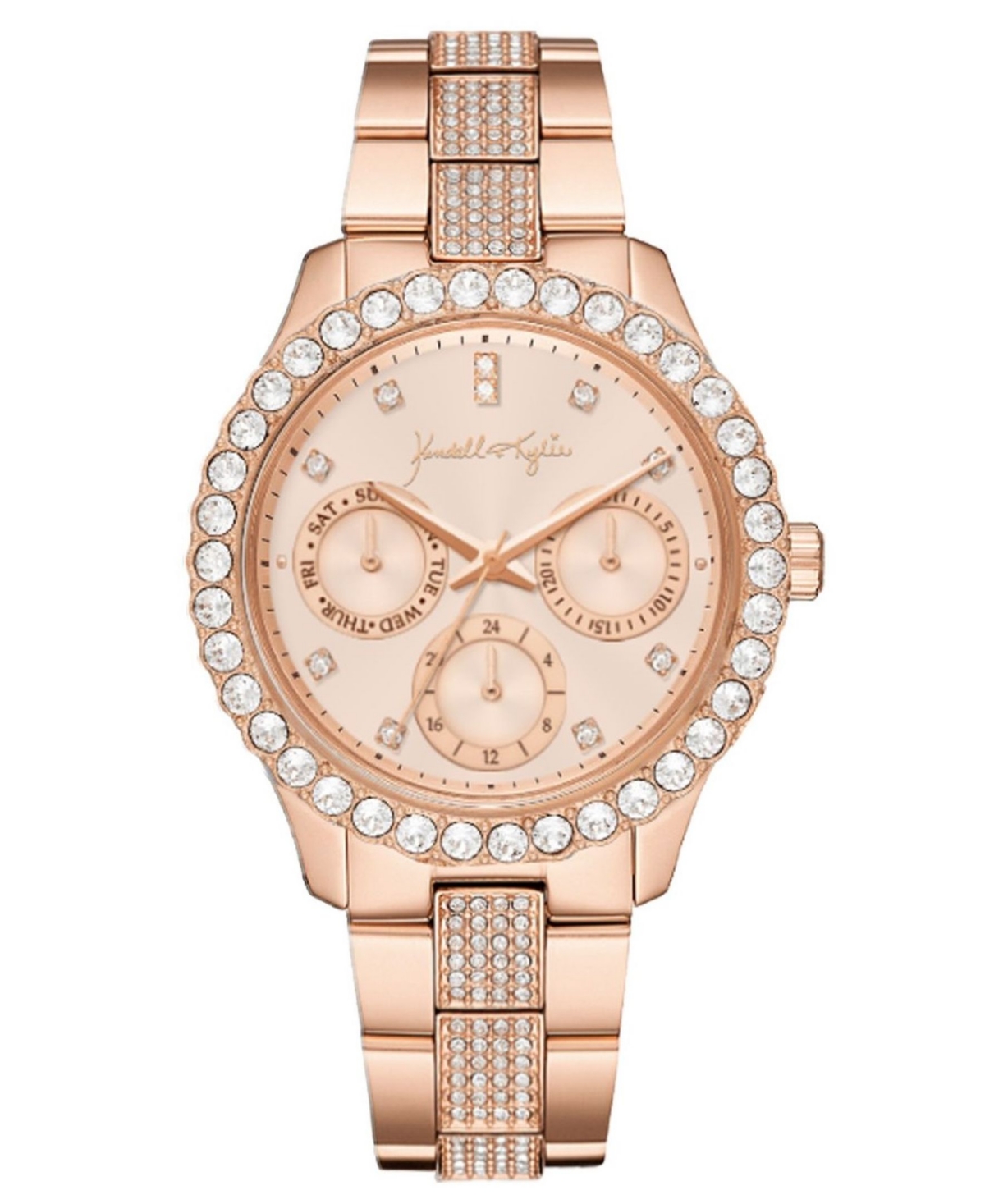Kendall + Kylie Women's Kendall + Kylie Classic Rose Gold Tone Crystal Bezel Stainless Steel Strap Analog Watch 40mm