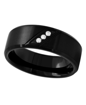 image of Macy-s Men-s White Certified Diamond Triple-Stone Stainless Steel Wedding Band