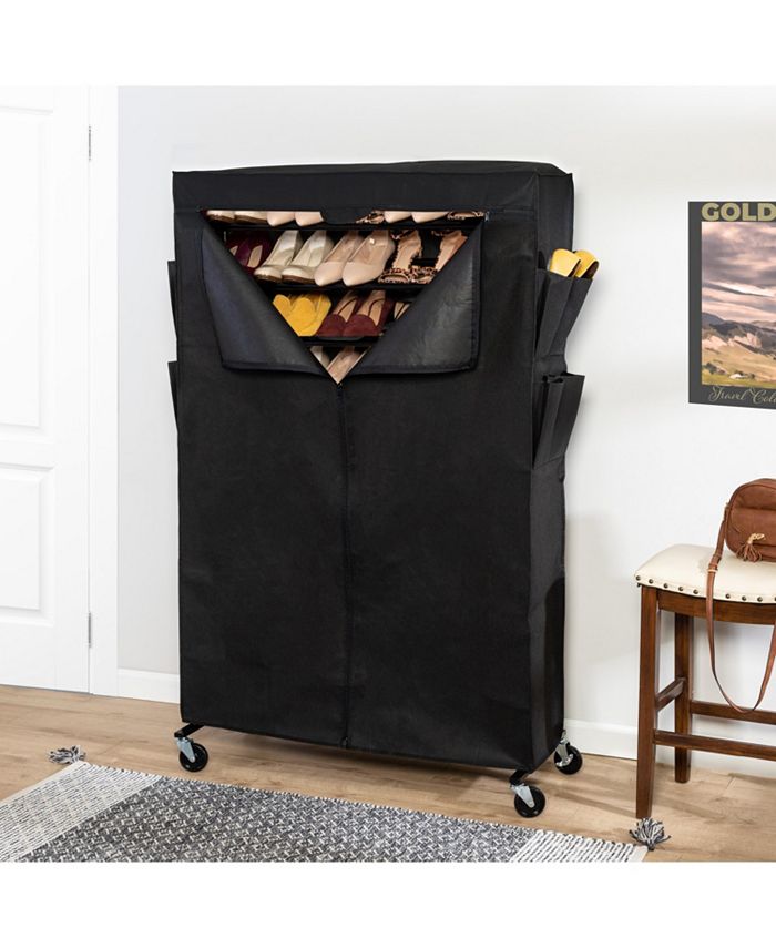 Honey Can Do Rolling Shoe Rack and Shoe Rack Cover Up to 50 Pairs of