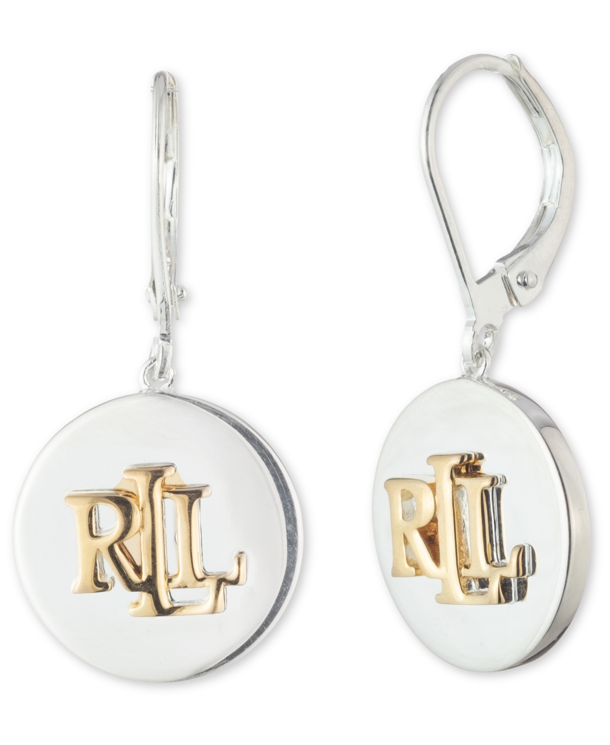 Lauren Ralph Lauren Logo Disc Drop Earrings in Sterling Silver & 18k Gold-Plate - Two-Tone