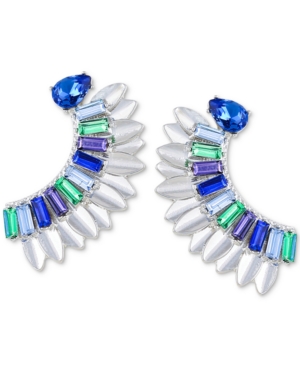 image of Guess Silver-Tone Colored Crystal Fan Left-Right Drop Earrings