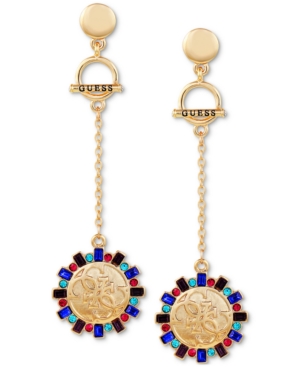 image of Guess Gold-Tone Multi-Crystal Disc Drop Earrings