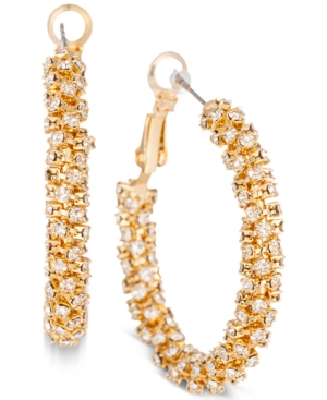 image of Charter Club Gold-Tone Medium Crystal Pave Hoop Earrings, 1.4