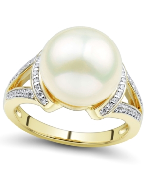 image of Honora Cultured Ming Pearl (12mm) & Diamond (1/6 ct. t.w.) Statement Ring in 14k Gold