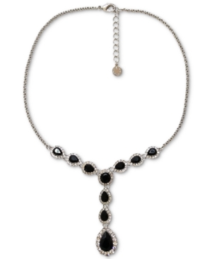 image of Charter Club Silver-Tone Pave & Jet Crystal Lariat Necklace, 17