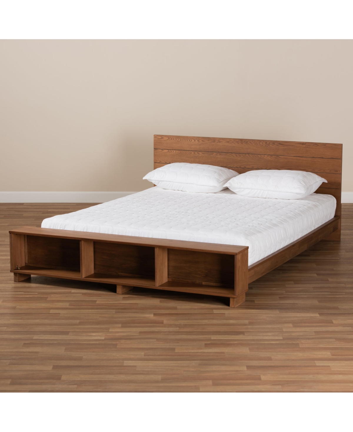 Regina Modern Queen Size Platform Storage Bed with Built-in Shelves