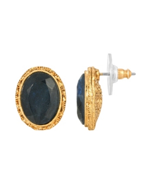 image of 2028 Women-s 14K Gold Dipped Blue Oval Stud Earrings