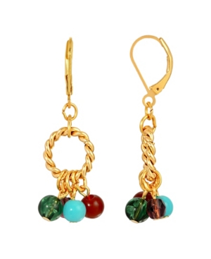 image of 2028 Women-s 14K Gold Dipped Hoop Multi Color Drop Beads Earring