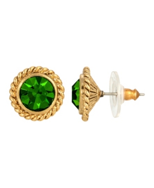 image of 2028 Women-s 14K Gold Dipped Green Round Button Stud Earrings