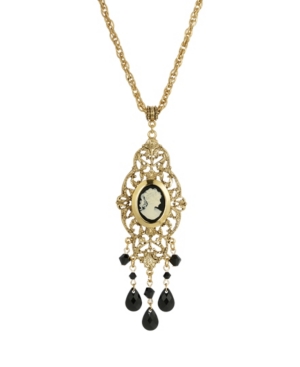 image of 2028 Women-s Gold Tone Black Oval Cameo Locket Necklace