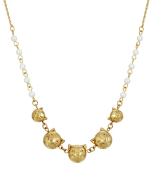 image of 2028 Women-s Multi Cat Face with Imitation Pearl Chain Necklace