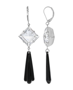 image of 2028 Women-s Silver Tone Black Bead Crystal Swarovski Stone Drop Earring