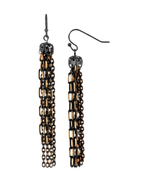image of 2028 Women-s Black Tone and Gold Tone Tassel Drop Earrings