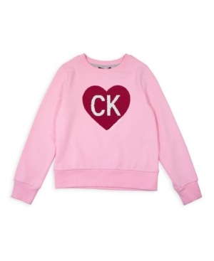 image of Calvin Klein Big Girls Ck Heart Flip Sequin Sweatshirt