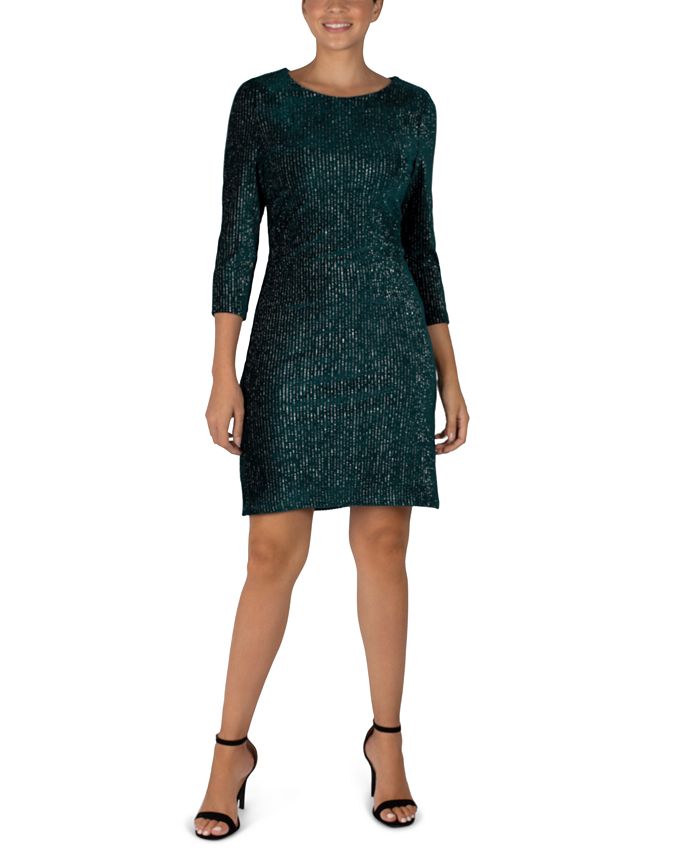 julia jordan 3/4-Sleeve Shiny Textured Velvet Sheath Dress - Macy's