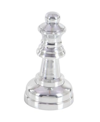 by Cosmopolitan Set of 3 Silver Aluminum Traditional Chess Sculpture, 4" x 9"
