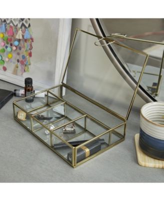 by Cosmopolitan Gold Glass Modern Jewelry Box , 2" x 9" x 6"