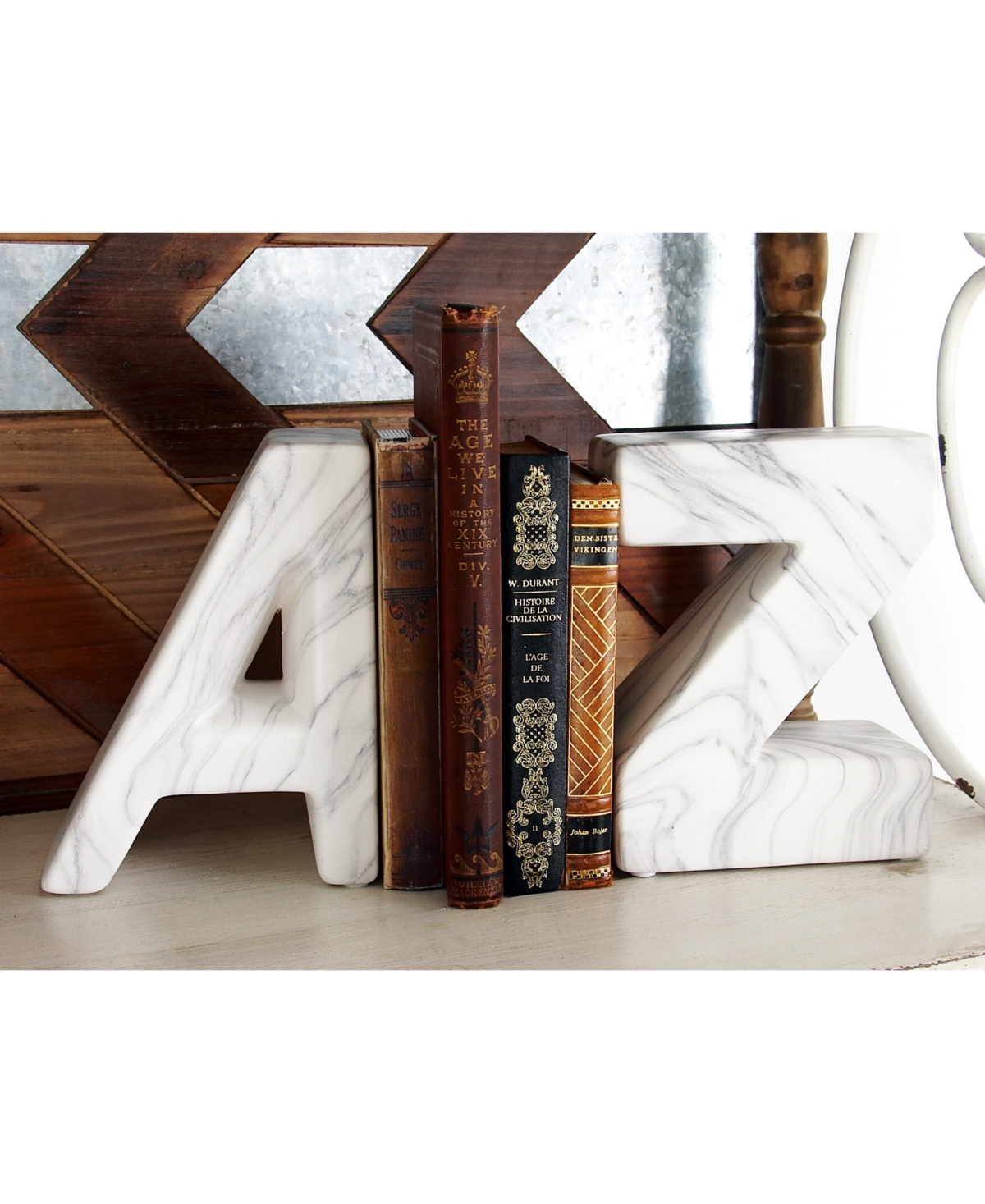 CosmoLiving by Cosmopolitan Set of 2 White Dolomite Contemporary A Z Bookends, 6" x 8"