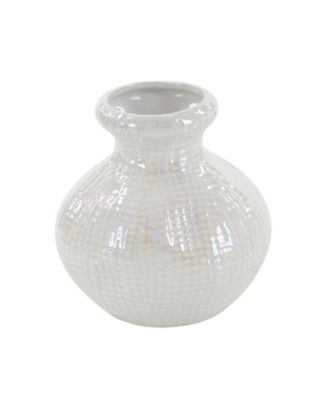 by Cosmopolitan Set of 3 Cream Stoneware Glam Vase, 6" x 6"
