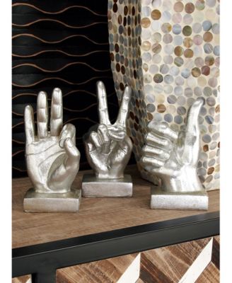 by Cosmopolitan Set of 3 Silver Polystone Traditional Hand Sculpture, 7", 7", 6"