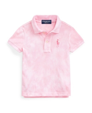 image of Toddler Girls Pink Pony Tie-Dye Mesh Polo Shirt