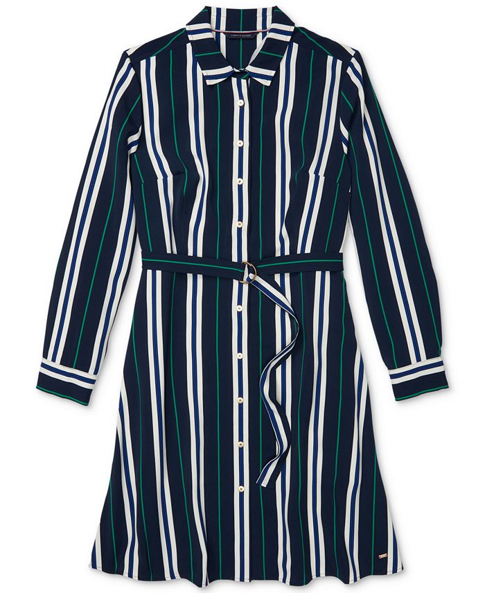 Tommy Hilfiger Women's Striped Shirtdress with Belt - Macy's