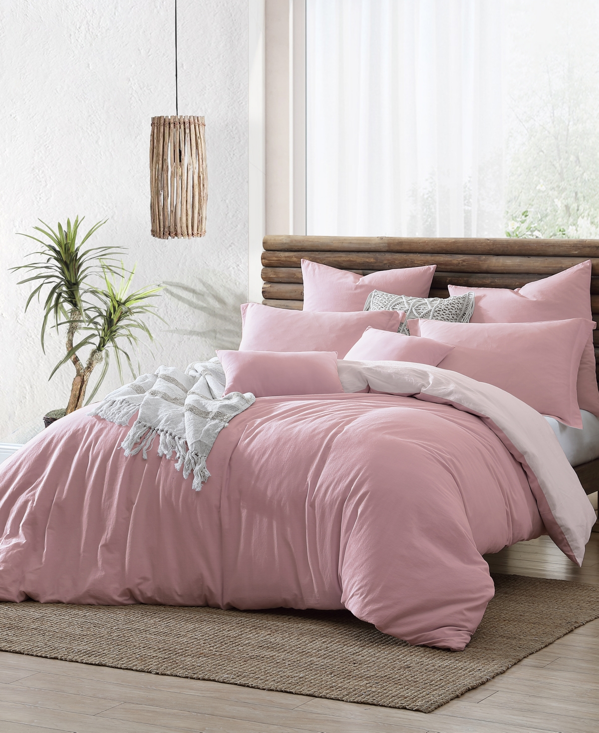 Ultra Soft Valatie Cotton Garment Washed Dyed Reversible 3 Piece Duvet Cover Set, - Blush
