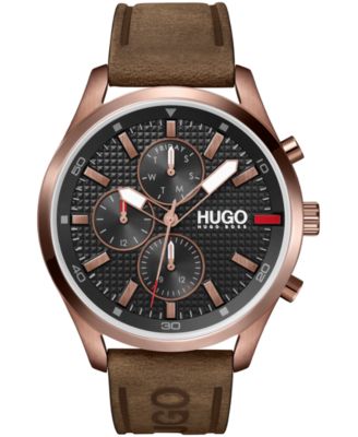 Hugo Boss - Men's #CHASE Brown Leather Strap Watch 46mm
