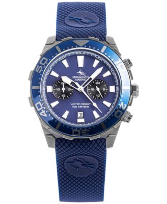 Strumento Marino - Men's Skipper Dual Time Zone Blue Silicone Strap Watch 44mm