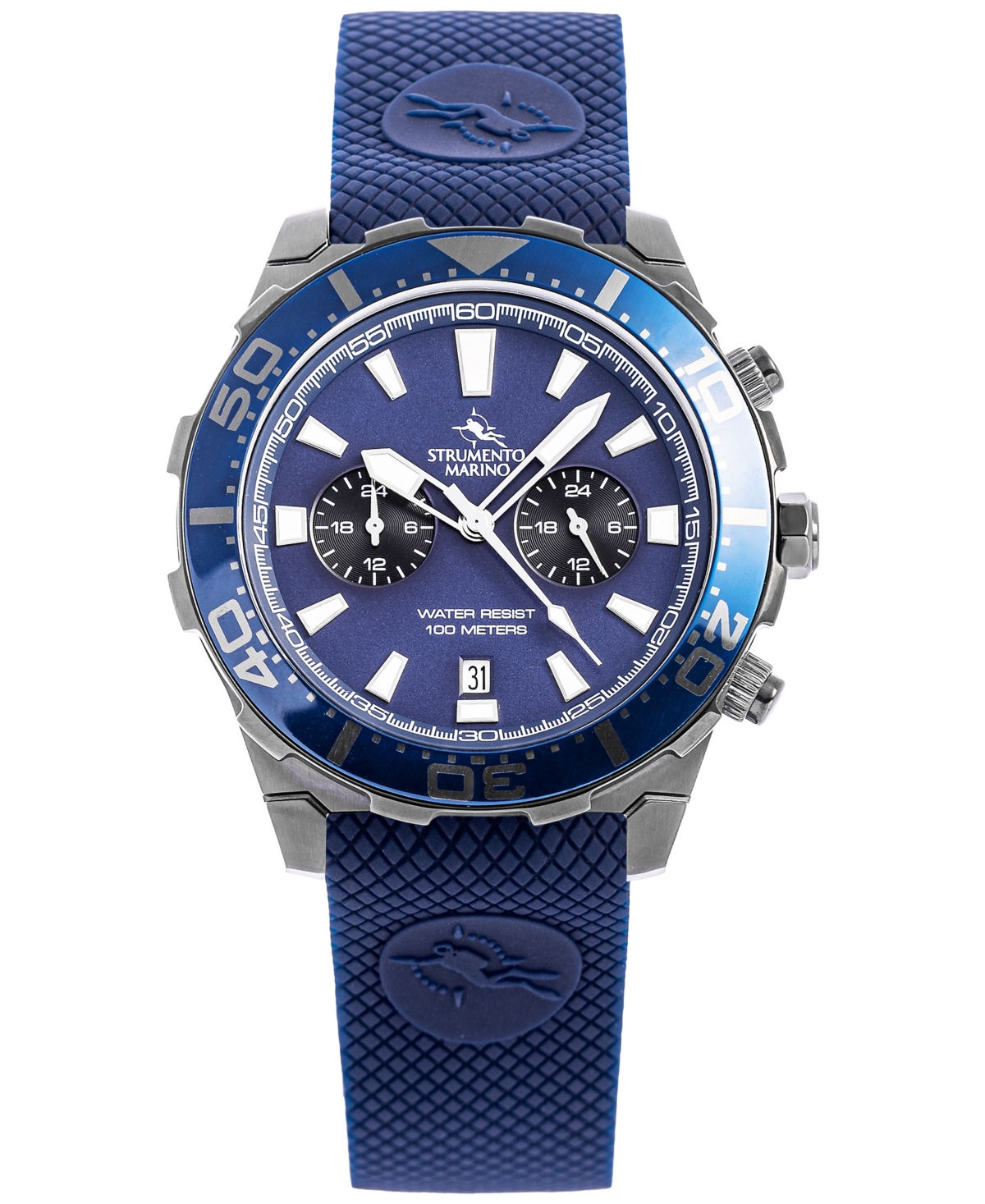 Men's Dual Time Zone Skipper Blue Silicone Strap Watch 44mm, Created for Macy's - Gun Metal  Blue