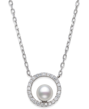 image of Giani Bernini Cultured Freshwater Pearl (5mm) & Cubic Zirconia Circle Pendant Necklace in Sterling Silver, 16