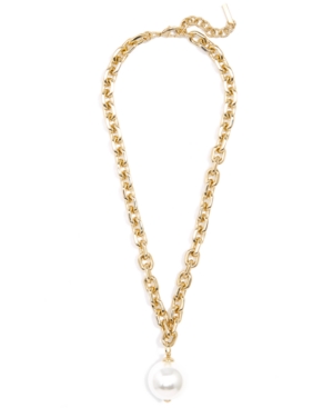 image of Zenzii Gold-Tone Imitation Pearl Cable-Link Pendant Necklace, 17
