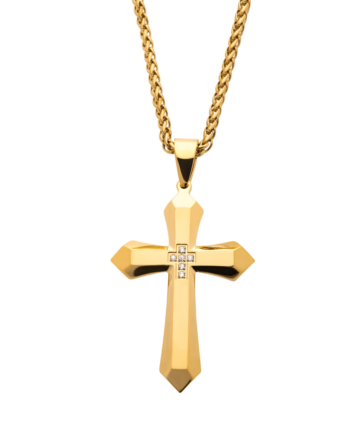 Men's Cross Pendant with 6 Piece Cubic Zirconia Gemstone - Gold-tone