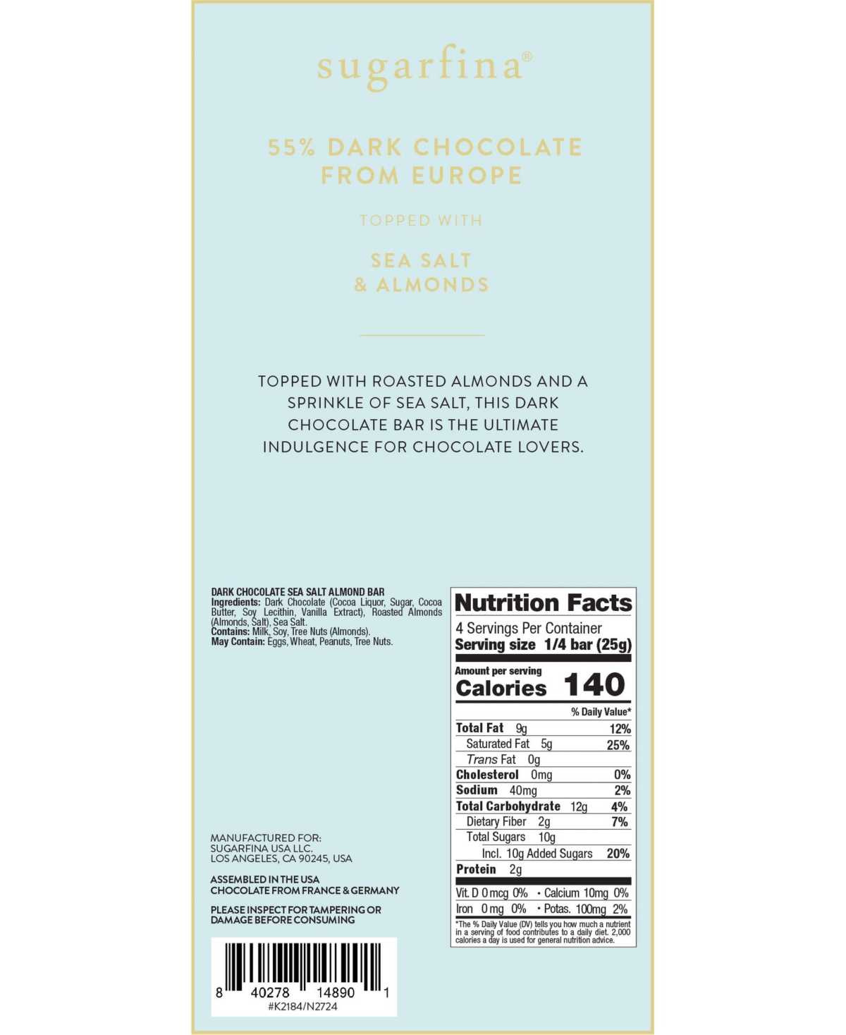 Sugarfina Dark Chocolate Salted Almond + Salted Caramel Chocolate Bar Kit (Pack of 2)