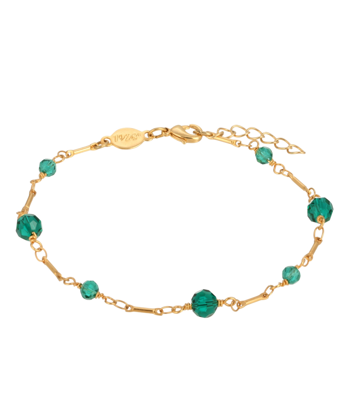 Women's Gold-Tone Green Beaded Chain Anklet - Green