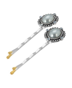 image of Women-s Silver-Tone Stone Bobby Pins Set with Swarovski Crystals, 2 Piece