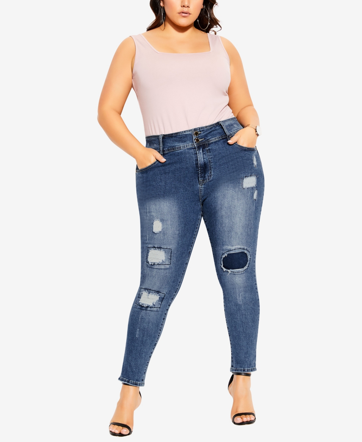 Plus Size Asha Patched Apple Skinny Jeans