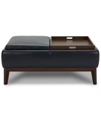Jollene Leather Ottoman with Wood Trays
