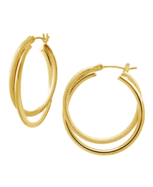 image of Smooth & Textured Small Double Hoop Earring in Gold Plate