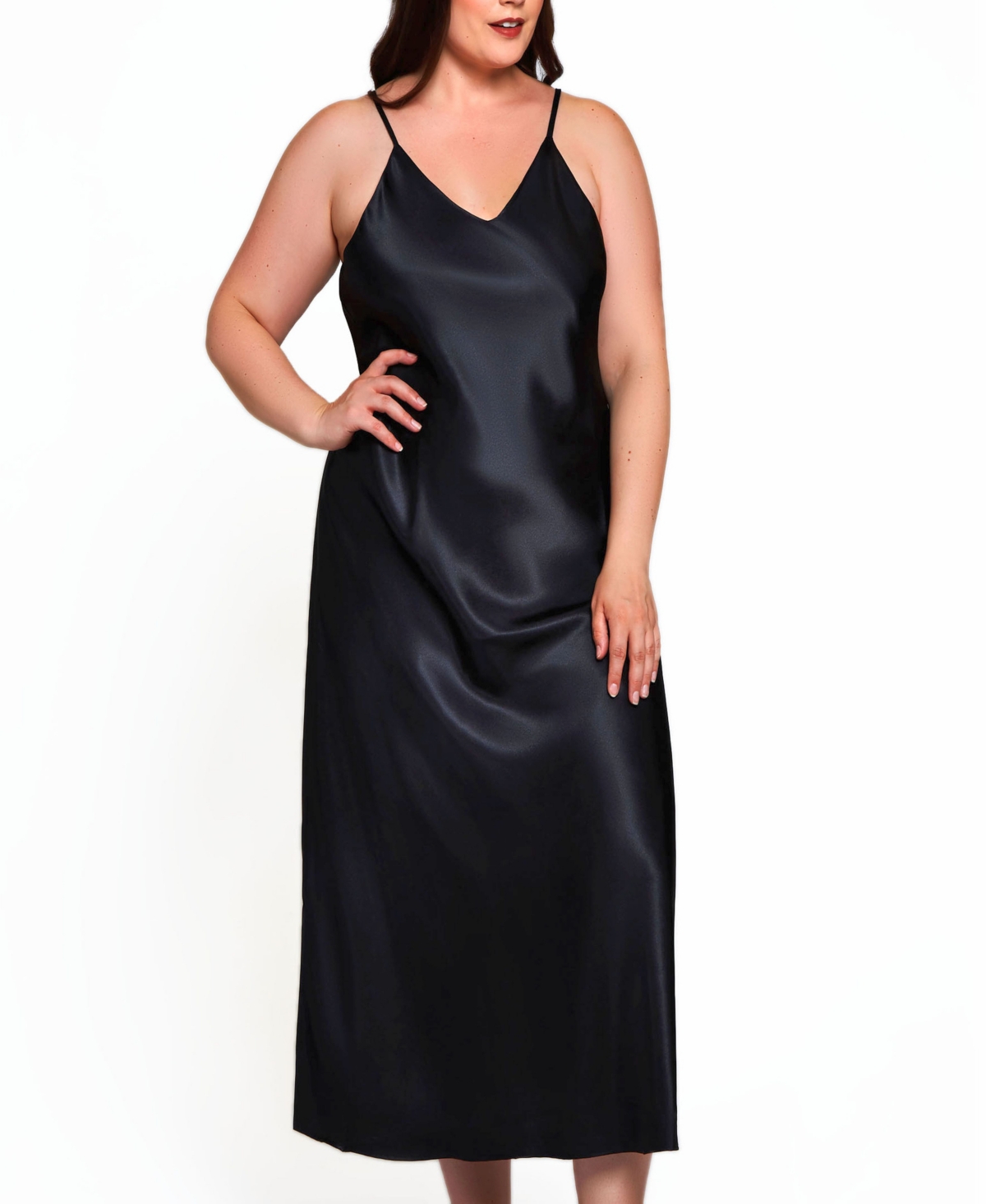 iCollection Plus Size Victoria Long Satin Lingerie Gown with Low Back