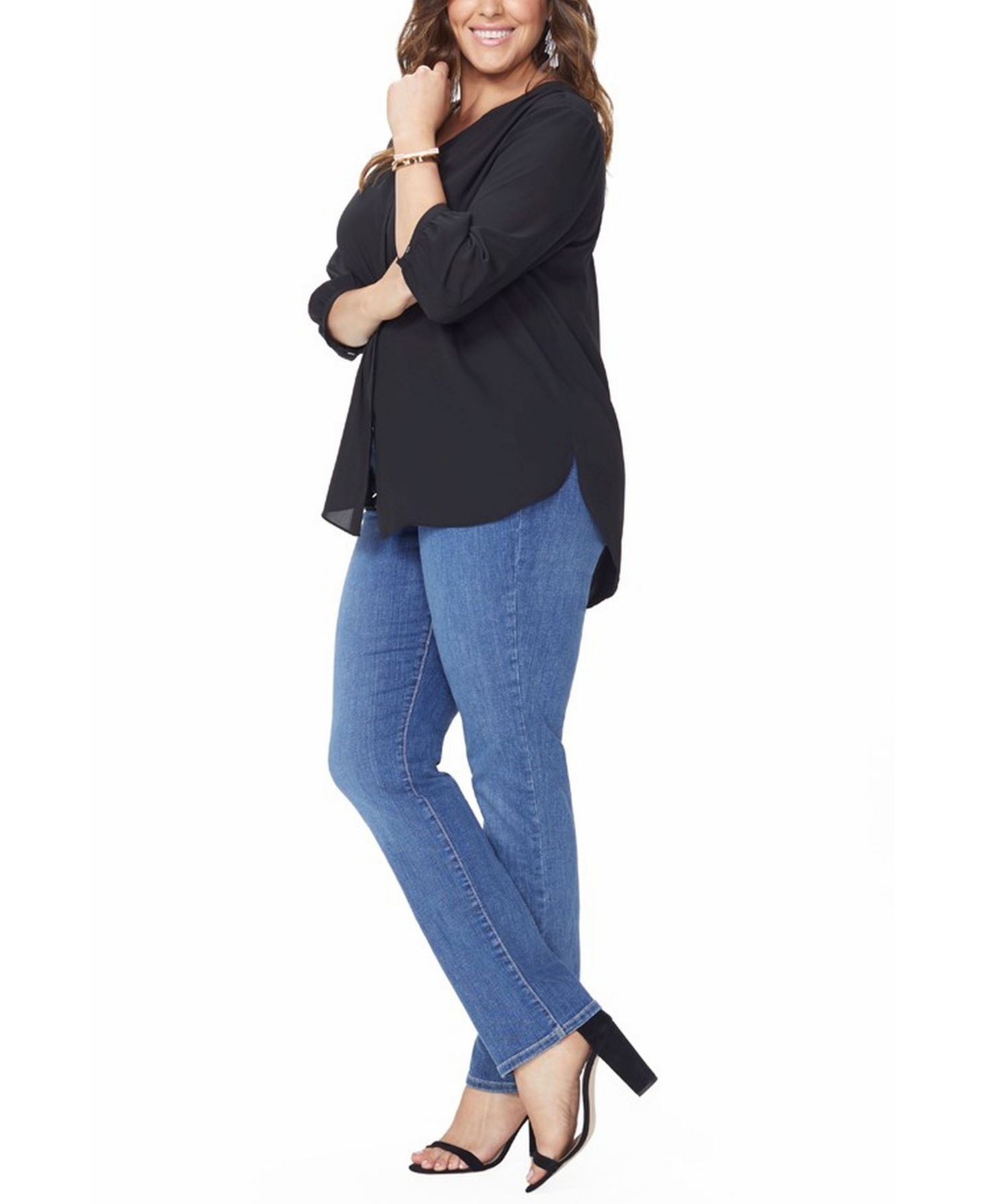 Женская блузка NYDJ Plus Size Pintuck Blouse, цвет: Чёрный — фото 3