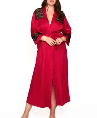 Women's Plus Size Luxury Long Robe Trimmed in Lace - Macy's