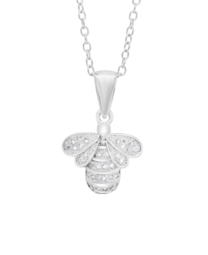 image of Cubic Zirconia Bee Pendant Necklace in Fine Silver Plate