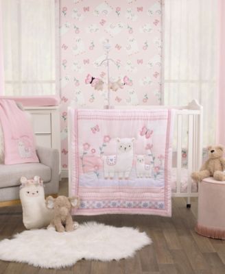 Infant Girl s Sweet Llama and Butterflies Mini Crib Bedding Set 3 Piece Macy s