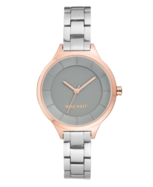 image of Nine West Women-s Rose Gold-Tone and Silver-Tone Bracelet Watch, 34mm