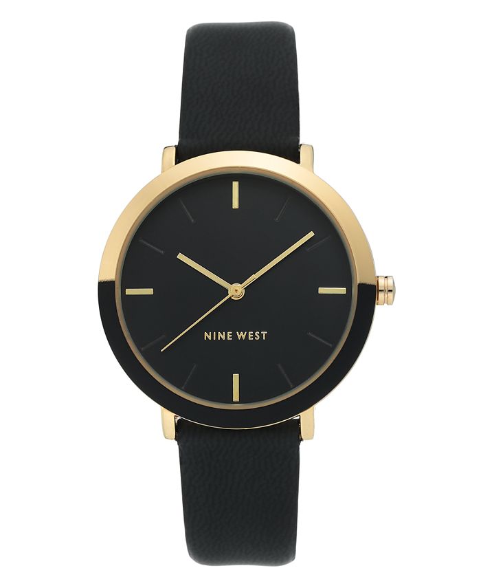 Nine West - Gold-Tone and Black Strap Watch, 36mm