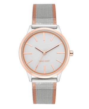 image of Nine West Women-s Rose Gold-Tone and Silver-Tone Mesh Bracelet Watch, 36mm