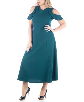Plus Size Ruffle Cold Shoulder A Line Maxi Dress