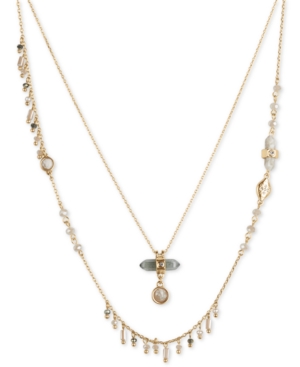 image of Lucky Brand Gold-Tone Pave Wrapped Stone & Shaky Bead Layered Necklace, 17